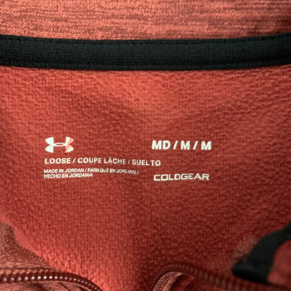 Under Armour 1/2 Zip Pullover Mens Medium Fleece Rust Orange ColdGear Loose Fit - Picture 2 of 7